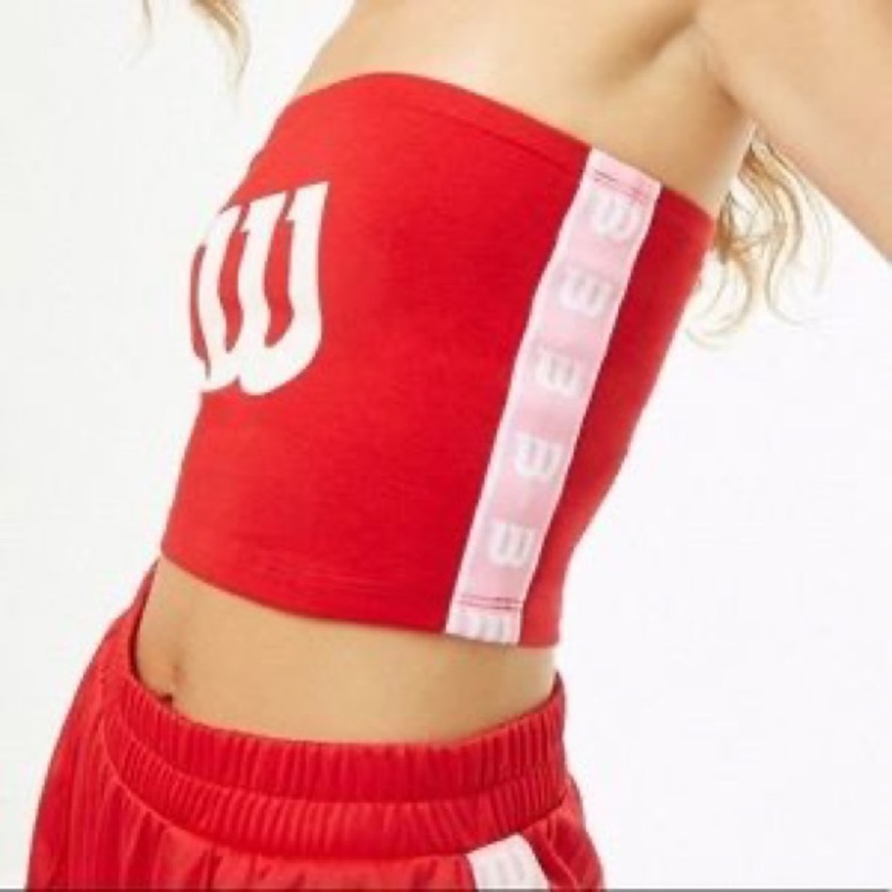 Wilson Vintage / Retro Sporty Logo Print Pink & Red Cropped Strapless Tube Top